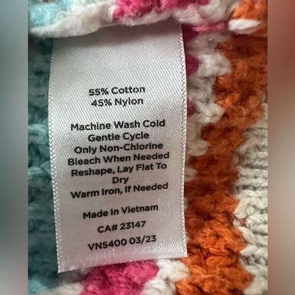 Talbots MOCKNECK SWEATER - HAPPY STRIPE size medium petite chunky crochet knit - Picture 6 of 6